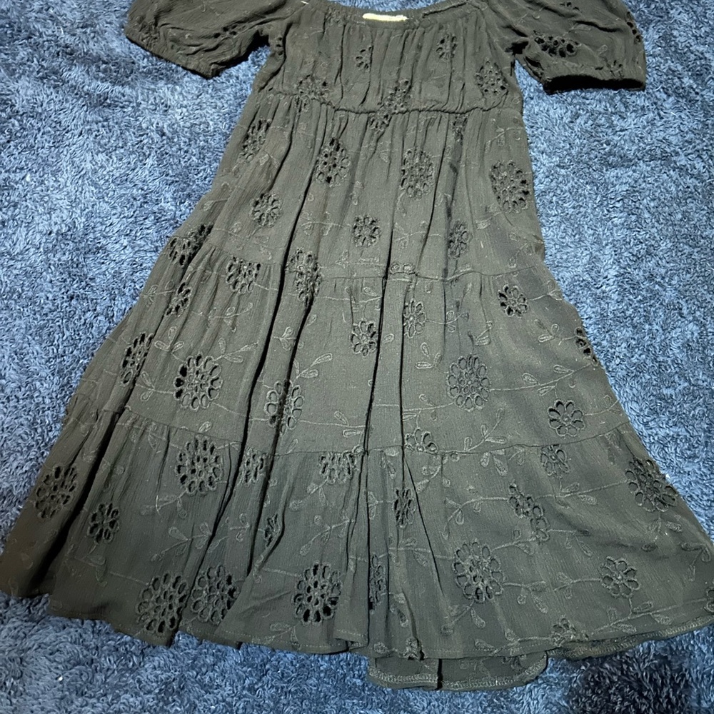 Rewind Black Midi Dress with Floral Eyelet